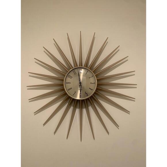 Other - Vintage Kirch RETRO Mid Century Modern Sun Sunburst Atomic Wall Clock Metal